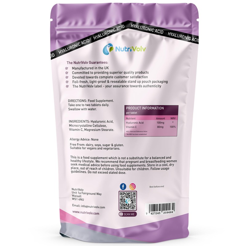 Hyaluronic Acid 100mg & Vitamin C | 60 Tablets |