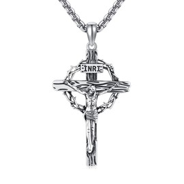 URONE Crucifix Cross Necklace 925 Sterling Silver Jesus Pendant Amulet Protection Jewellery Gift for Men