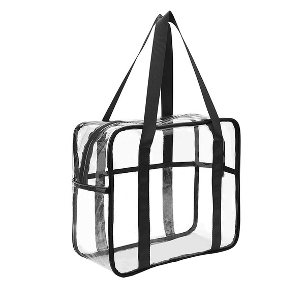 FIYUK Clear Toilet Bag Transparent Cosmetic Makeup Beach Shopping Bag Waterproof Organiser Large Storage (Black), black