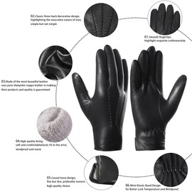 Harssidanzar Leather Gloves for Men,Winter Sheepskin Driving Riding Gloves Cashmere Lined, Black, XL