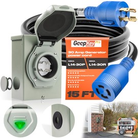 30 Amp Generator Cord and Power Inlet Box [Pre-Drilled], 15FT Generator Cords 30 Amp,125/250 Volt 7500 Watts Generator Power Cord NEMA L14-30P PB30 Twist Lock Connector