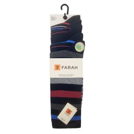 Farah Mens Argyle, Patterned and Striped Bamboo Socks Pack of 5 Navy/Blue/Berry Stripe 6-11