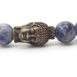 Ethnisches Zen-Herrenarmband aus blauen Jaspisperlen und bronzefarbenem Buddha