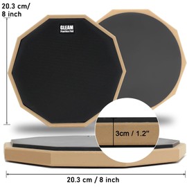 GLEAM Drum Practice Pad - 8 inch Rubber Surface High Density Compressed Wood Foam Backside (Double-sided)