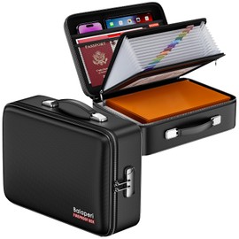 BALAPERI Fireproof File Organizer with Fireproof Zipper,Fireproof Document Box Hard Case with Lock,Portable Document Safe for Important Document Laptop Valuables(Black,15.8"x4.8"x12.6")