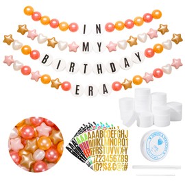 Heopeis DIY Giant Friendship Bracelet Birthday Banner in My Birthday Era Banner Famous Singer Customizable Banner Garland Decor Foam Circles Ball Plastic Balls Stars Hearts DIY Supplies(Pearl Rose)