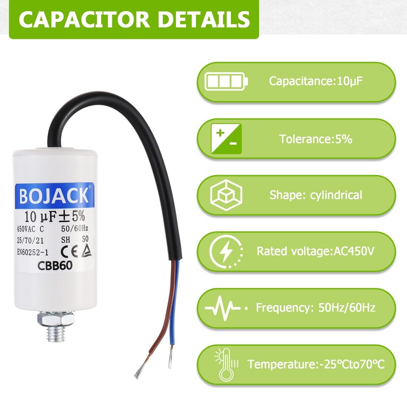 BOJACK 10uF 450V Motor Running Capacitor 34 x 63 mm