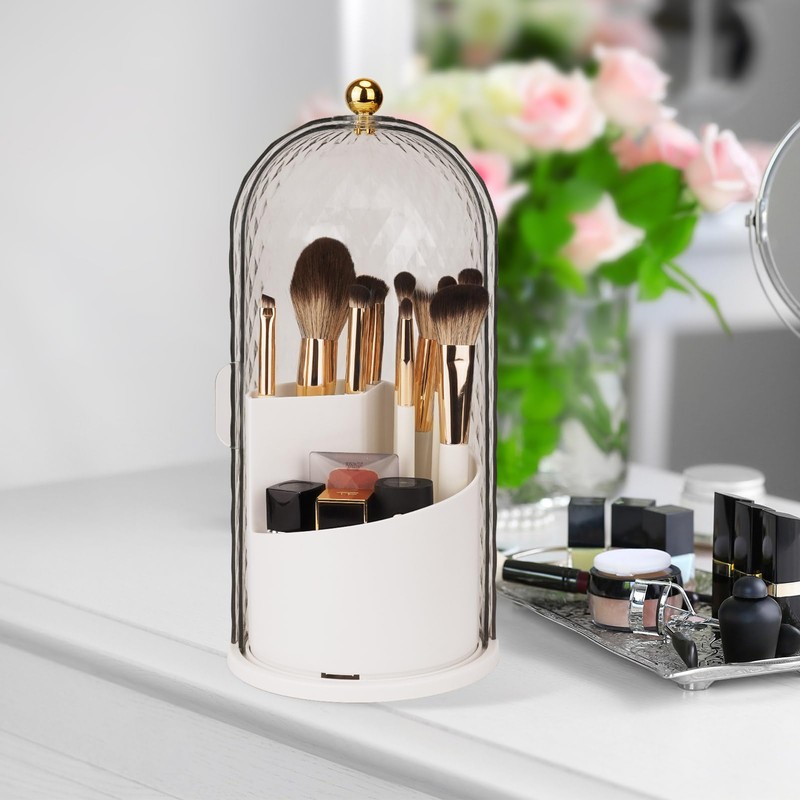 QIYVLOS Toothbrush Holders with Sliding Lid, Rotating 3 Slots Bathroom