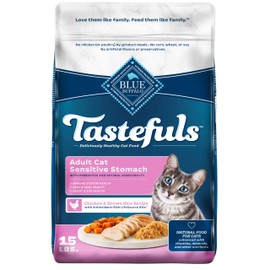 Blue Buffalo Tastefuls Natural Dry Food for Adult Cats, Sensitive Stomach, Chicken & Brown Rice Recipe, 15-lb Bag
