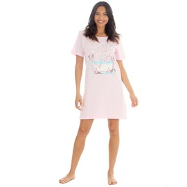 GM Apparel Women's 100% Cotton Short Sleeve Jersey Nightshirt - Printed Design - Ladies Nightie Nightdress - Comfortable Classic Sleep Top - Comfy Loungewear - Nightgown Sleepwear (PINK, SMALL)