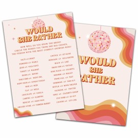 Disco Wedding Shower Games, Would She Rather Bridal Shower Games Cards, Retro Bachelorette Party Game Ideas, Engagement Party Supplies & Activity, Set of 30 Cards -B05