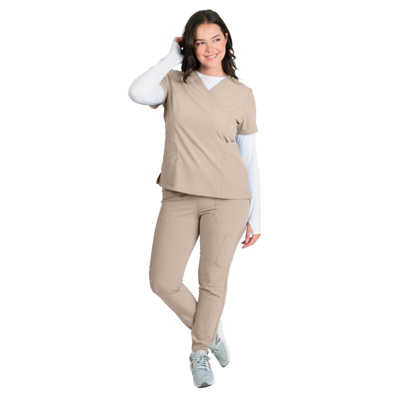 Medgear Women's 12-Pocket Jogger Scrub Set (Sand, XX-Large)