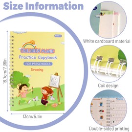 Bagentry 4 Pack The Grooved Handwriting Book for Age 3-8, Reusable Groove Writing Book, Magic Groove Practice Copybook, Preschool Groove Calligraphy Set with 5 Refills, 1 Pen, 1 Pen Holder (4)