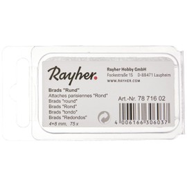 Rayher Brads "Rund", 4 mm + 8 mm ø gemischt, Farbe weiß, Blisterbox 75 Stück, Mini-Brads für Scrapbooking und zum Basteln, Musterklammern, Spreizklammern, 7871602