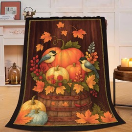 Fall Pumpkin Blanket Super Soft Warm Fluffy Farm Fleece Flannel Farmhouse Autumn Throw Blanket Cozy Fuzzy Plush Thanksgiving Stuff Bedding Blankets Gifts for Women Kids Boys Girls Adults 50"X40"