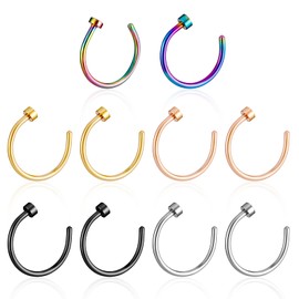 HJZHII Pack of 10 Nose Rings, Nose Piercing, Stainless Steel Nose Ring, Fake Jewellery, Artificial Septum Nose Ring, Fake Clip On for Women and Men, No gemstone