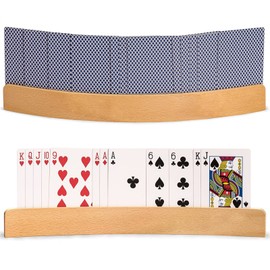 AMJKEJI 2 Pcs Playing Card Holder Stand, Solid Beechwood Holders Organizers Curved Shape Wooden Hands Free Poker Rack Organizer Holder