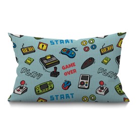 BGBDEIA Gamer Cushion Cover,Decorative Throw Pillow Video Game and Game Handle Pattern Waist Lumbar Cotton Linen Throw Pillow case Cushion Cover for Sofa Home Decorative Oblong 12x20 Inches 30x50 cm