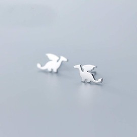 Cute Dinosaur Earrings for Women Girls Men 925 Sterling Silver Hypoallergenic Small Dragon Brontosaurus Cartilage Tragus Polished Fashion Jewelry Dainty Best Friend Gift, White Gold and Rose Gold