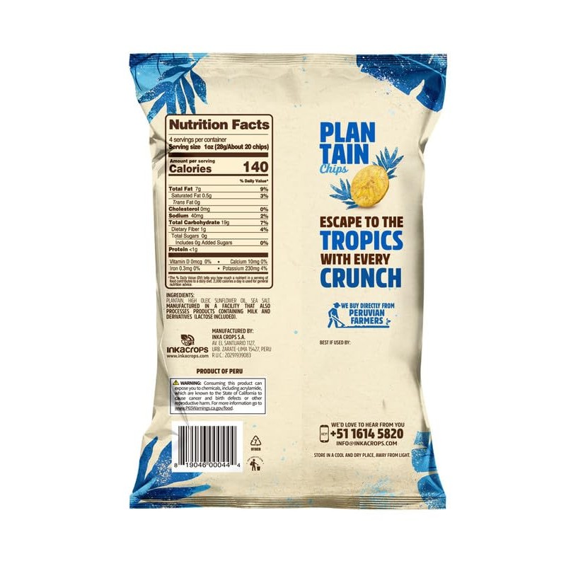 Inka Crops Inka Chips, Seasalt Plantain Chips, 4 Ounce (Pack