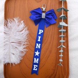 Blue Glitter Bow Ribbon Keyring for Backpack Bag Cheer Pin Holder Cheer Bag Accessories for Women Girls Cheer Bow Keychain for Grisl Women Pin Me Cheer Ribbon Keychain for Car Keys Cheerleader Stuff