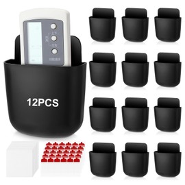 ZhouBoat 12 Pcs Black Remote Control Holder Wall Mount, Self-Adhesive Wall Phone Holder, Storage Box Organizer