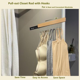 TYLbeang 2 Pack 12.1 in Bra Hanger for Closet Organizer,Wooden Wardrobe Bra Rack Slide Out with 8 Metal Hooks for Space Saving,Closet Bra Holder Extender for Hanging Tank Top,Ties(Left and Right)