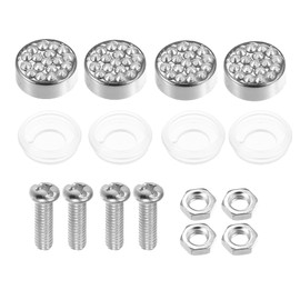 X AUTOHAUX 1 Set Bling Car License Plate Fasteners Screws Caps Covers White Universal Rhinestone License Plate Bolt Cap Plastic Washer