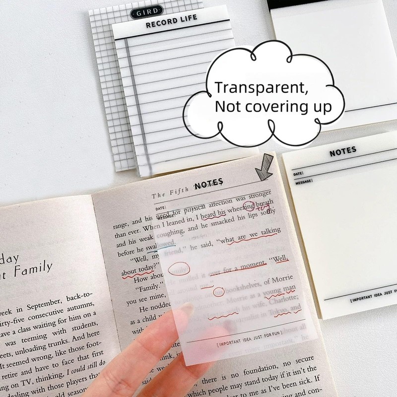 200 Sheets Transparent Sticky Notes 3.7x2.7 Inches, Lined, Gird, Record