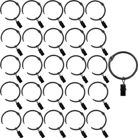 20 Pcs Openable Curtain Rings with Clips, Window Clip Rings Curtain Hooks Hangers Clip Rings for Hanging Drapery Drapes Bows, 2 Inch Diameter Fits Diameter 1.8 in Rod, Black