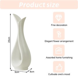 Fyfjur Vase For Flowers, Plastic Vases For Flowers, Heart Shape Design Imitation Ceramic White Vases For Flowers, Plastic Vase, Flower Vases For Living Room Office Wedding Decoration (25x9cm)