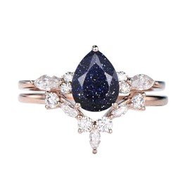 Blue Sandstone Celestial Crown Stackable Ring | 1.25ct Gemstone & Rose Gold Plated Ring | Sterling Silver Rings for Women | Stackable Rings for Women | Gemstone Collection Bands | Collection Jewelry