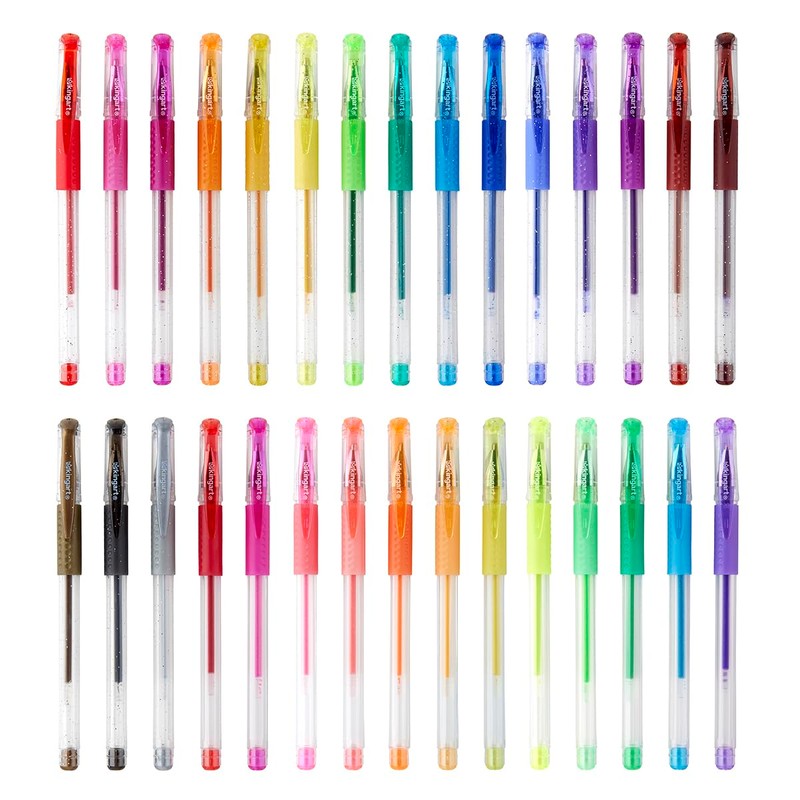 KINGART 400-30 GLITTER Rollerball GEL PENS, 30 Sparkling Colors with