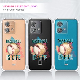 GlamCase Clear Case for Moto Edge 40 Neo, Moto Edge 40 Neo Clear Case - Baseball is Life design printed Clear ShockProof Protective Designer Back Clear Case/Cover for Moto Edge 40 Neo