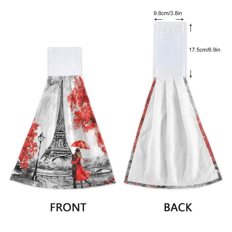 WELLDAY 2 Pcs Hanging Hand Towels Soft Absorbent Red Paris