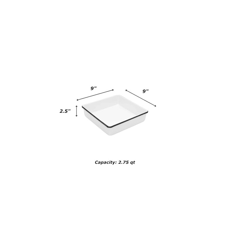 Enamelware Brownie Cornbread Pan - Solid White with Blue Rim