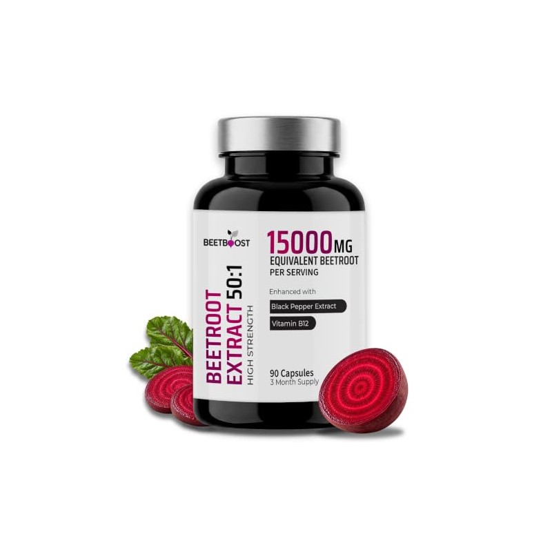 15000mg Beetroot Capsules with Vitamin B12 1000mcg & Black Pepper