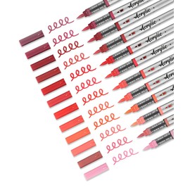 Mifuner Acrylic Paint Pens Set,12Colors Soft Brush Tip Acrylic Paint Markers, Direct-Liquid Ink System,Colored Marker Pen for Rocks,Wood,Ceramic,Canvas, Eggs DIY Painting Art Supplies.Red