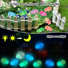 XOYTN 110PCS Mini Turtle，6 Colors Resin Small Turtles Luminous Tiny Turtles Mini Plastic Turtle Bulk Glow in The Dark for Garden Micro Landscape Aquarium Dollhouse Ocean Animal Theme Decoration