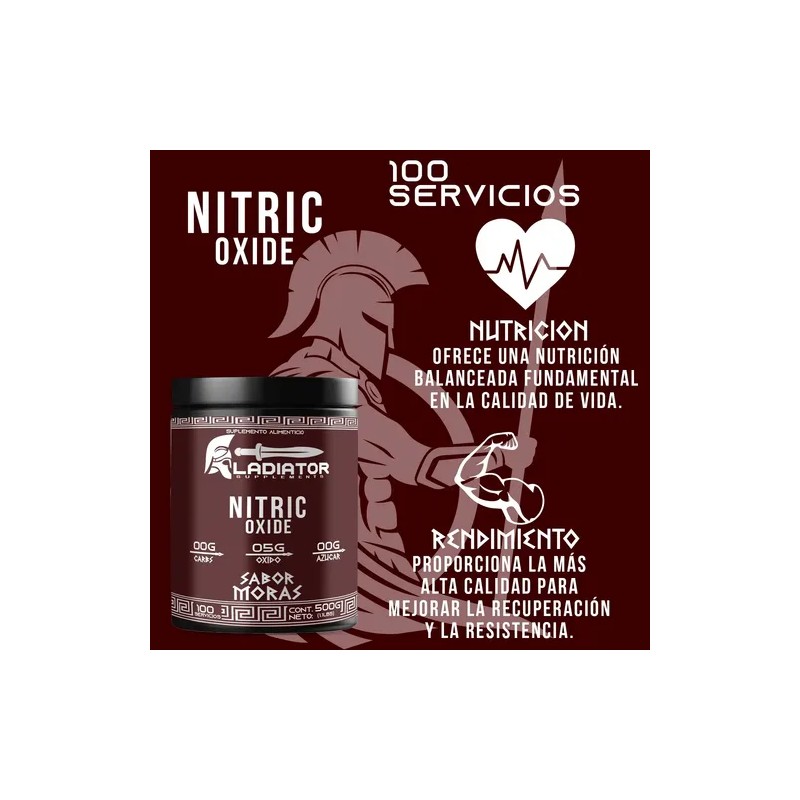 Óxido Nítrico Gladiator 500gr 100 Servicios Varios Sabores