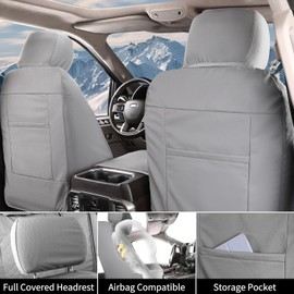 Tecoom Truck Seat Covers for Silverado Full Set Leather Car Seat Cover Fit for 2007-2013&2019-2024 Chevy Silverado GMC Sierra 1500, 2020-2024 2500HD 3500HD Double Crew Extended Cab, Full Set, Grey