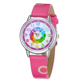 KDM Kids Watch, Children Time Learning Waterproof Analog Quartz Watches for Kids Ages 3-12 Easy to Read Time Simple Leather Wrist Watch, Gifts for Girls Boys