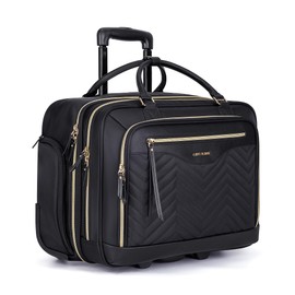 LIGHT FLIGHT Rolling Laptop Bag, 17.3 inch Rolling Briefcase for Women, Computer Bag with Wheels, Overnight Roller for Carry on Travel Work Business, Black