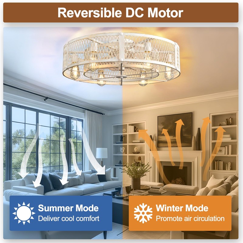 Depuley Modern Ceiling Fans with Light: Cement Flush Mount Ceiling