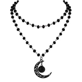 Sacina Gothic Y2k Layered Black Crescent Moon Pendant Necklace, Moon Necklace, Gothic Necklace, Goth Necklace, Gothic Jewelry, Christmas Jewelry Gift for Women