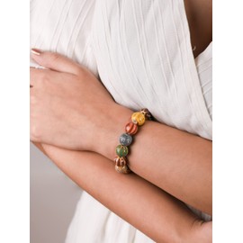 Hanary Boho Fashion Colorful Ceramic Round Beads Strand Stretch Bracelet Gift for Women