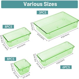 WOWBOX 25 PCS Plastic Drawer Organizer Set, 4 Sizes Desk Drawer Divider Organizers and Storage Bins for Makeup, Jewelry, Gadgets for Kitchen, Bedroom, Bathroom, Office, Clear Green