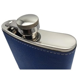Hip Flask Blue Leather Wrapped Stainless Steel 6oz Perfect for Men and Women Gifts