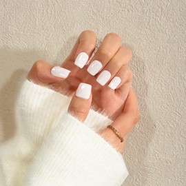 KQueenest Press on Nails Kurz mit Kleber – Sheer Weiß Nägel zum Aufkleben Kurz, Einfarbig Eckig Fake Nails, Quadratische Künstliche Nägel Set für Frauen & Mädchen, 24 Stück