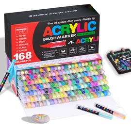KsopiaVobs 168 Color Acrylic Paint Markers, Soft Brush Tip Acrylic Paint Pens, Quick-Drying Waterproof Markers for Canvas, Rock, Wood, Stone, Glass, Ceramic, Fabric Painting
